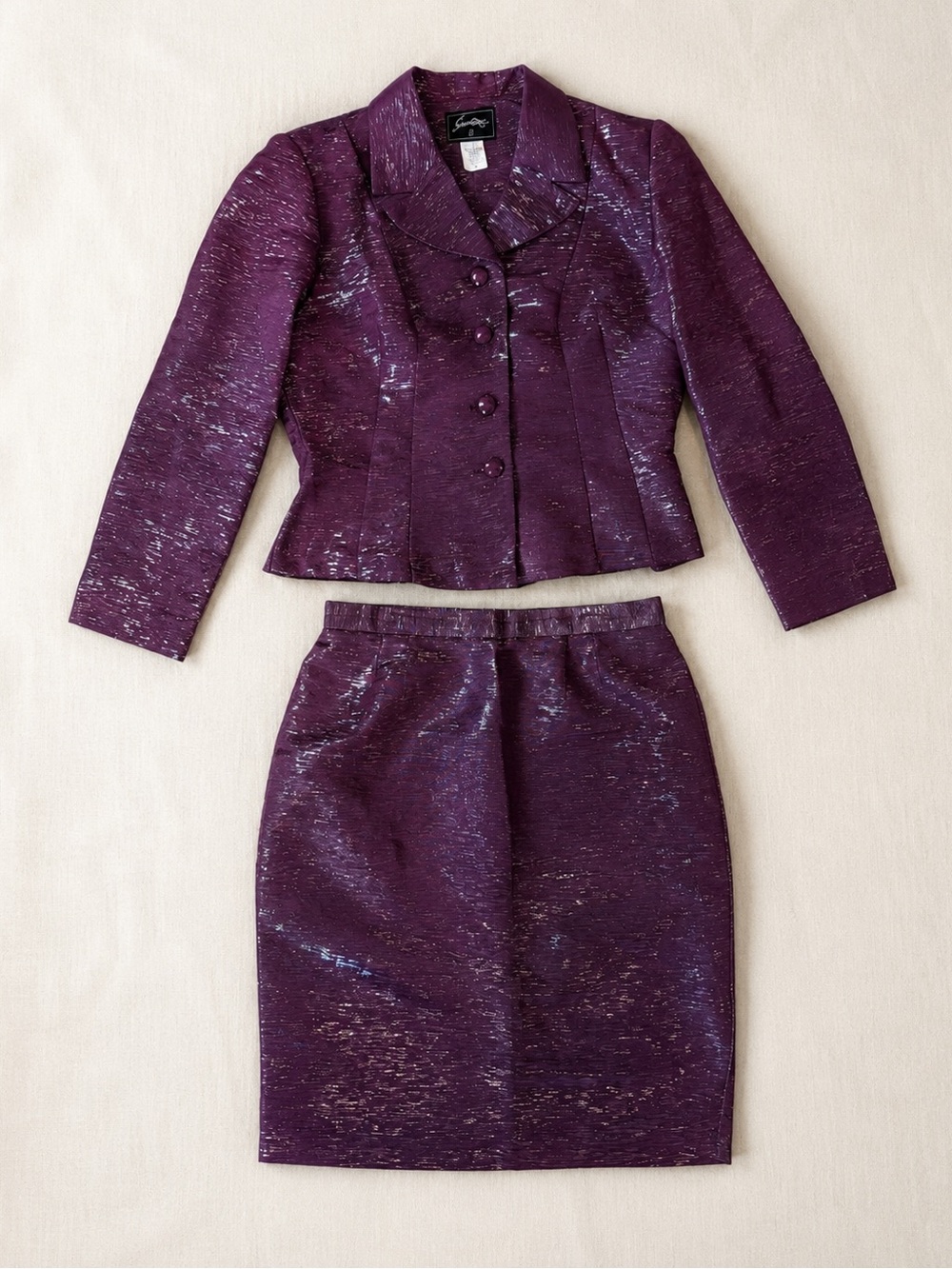 Purple Shimmer Two-Piece Skirt Suit